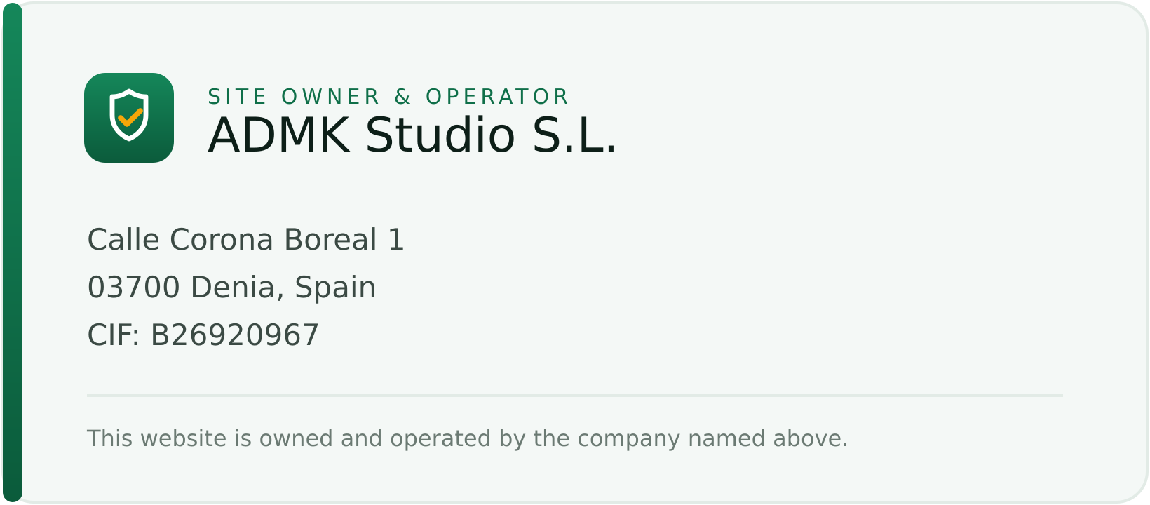 Site owner and company registration details